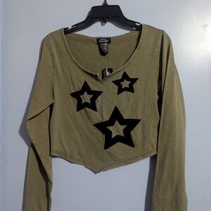 Trendy Olive Star Long Sleeve Top